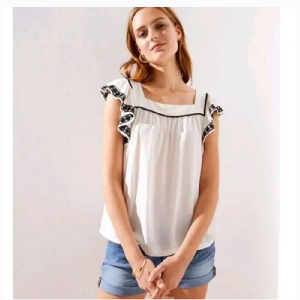 Loft Embroidered Flutter Sleeve Top